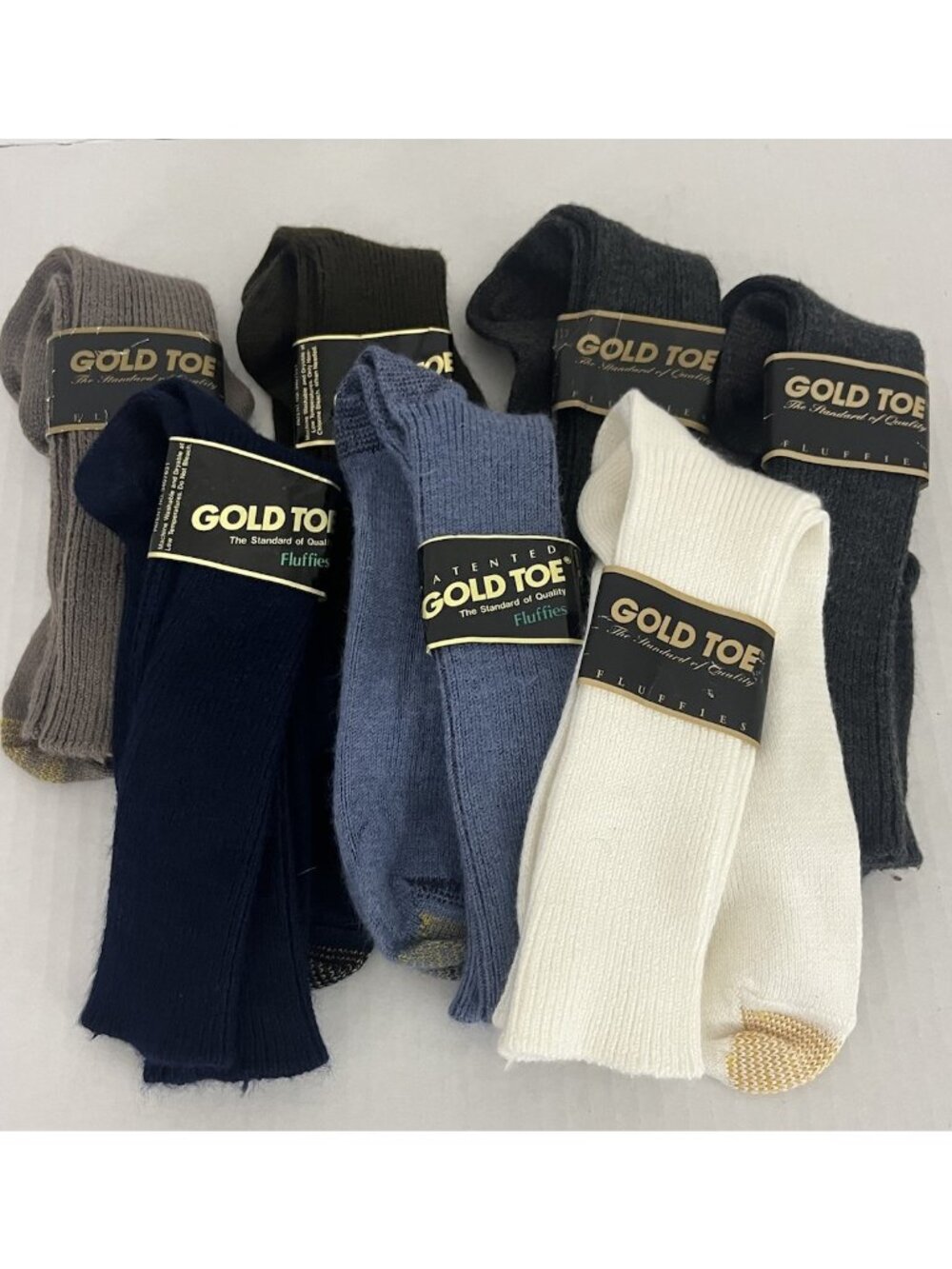 Vintage Gold Toe Fluffies Dress Socks Men's 10-13 Lot of 7 Blue Gray White Brown